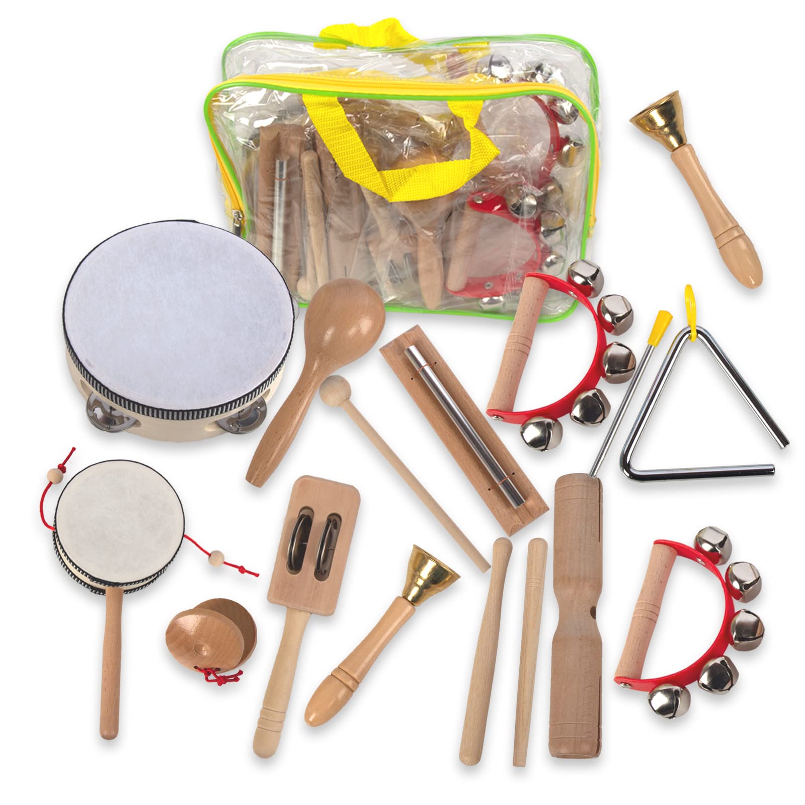 Wooden Musical Instruments Set for Toddlers 1-3, Natural Wood Percussion Instruments Xylophone Gift Set for Girls Boys Kids ,Preschool Educational Musical Toys with Storage Bag (Log Color)