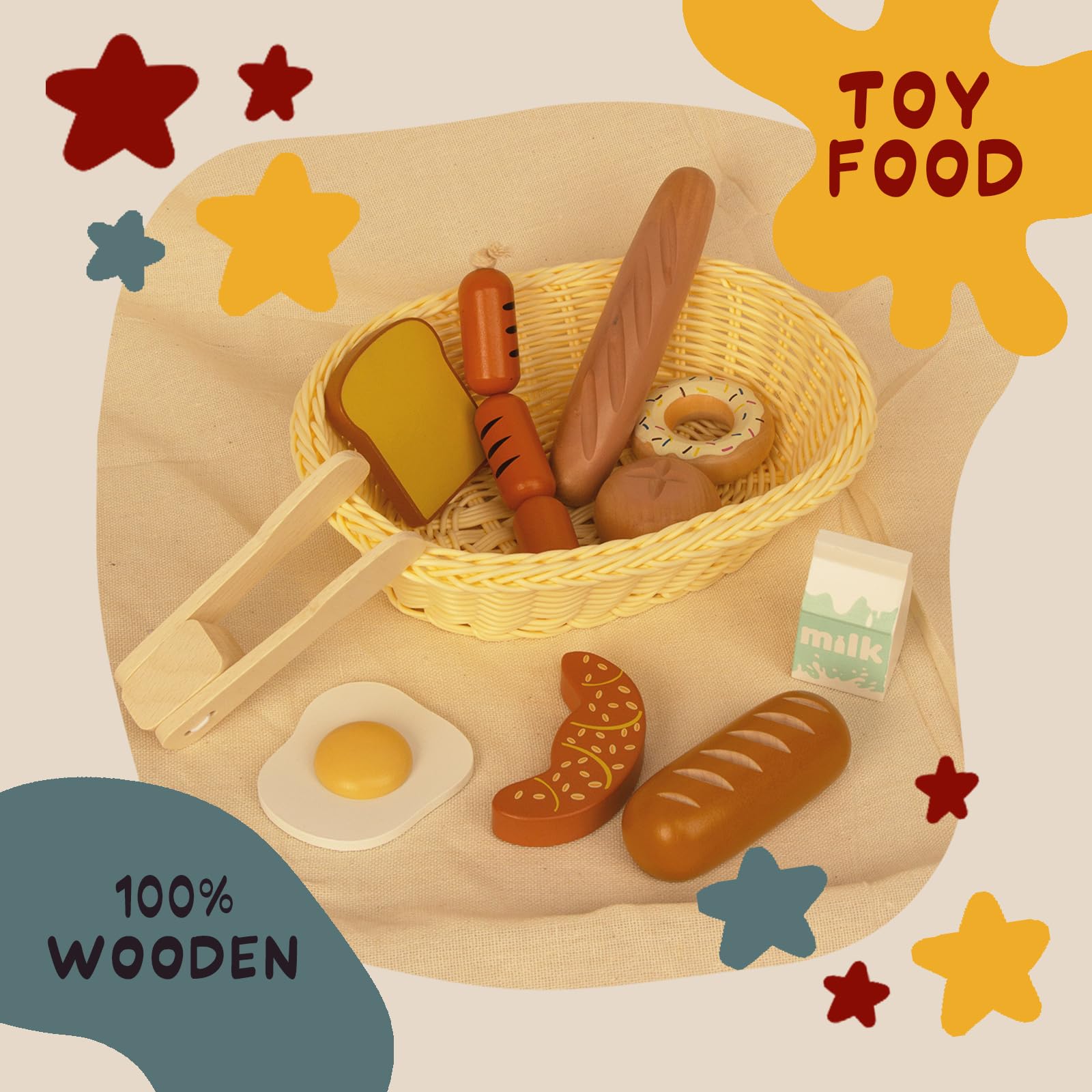 Pretend Play Coffee Cup Toys,Wooden Play Kitchen Accessories,Fake Food Play for Kids Kitchen,Educational Toy for Toddler Children Birthday Gift