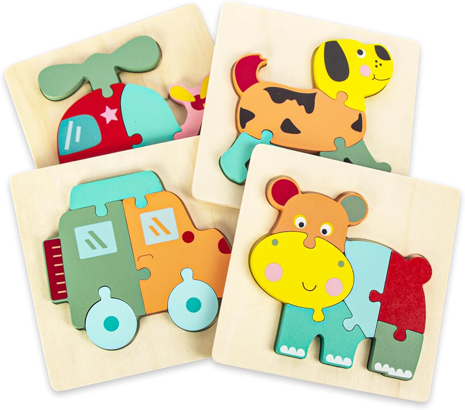 Wooden Puzzles for Toddlers 1-3,Montessori Toys Gift for 1 2 3 Year Old Boys Girls, 4 Pack Animal Toddler Learning Educational Preschool Toys (Toddler Puzzle)