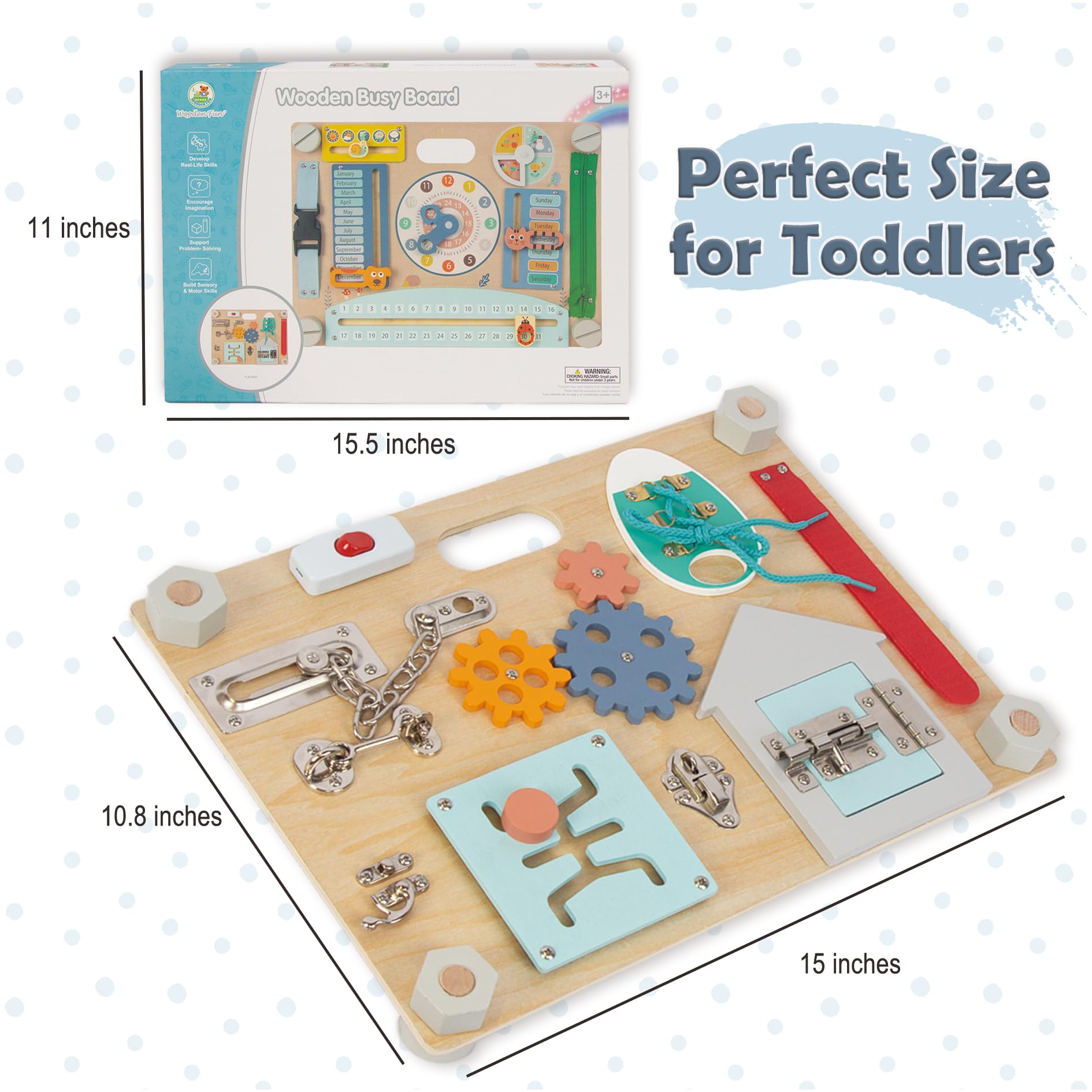 Montessori Busy Board for Toddlers 1-3, Double-Sided Wooden Sensory Toys, Preschool Learning Activities for Fine Motor Skills Travel Toy for 1 2 3 Years Old Kids Boys Girls (Style 1)