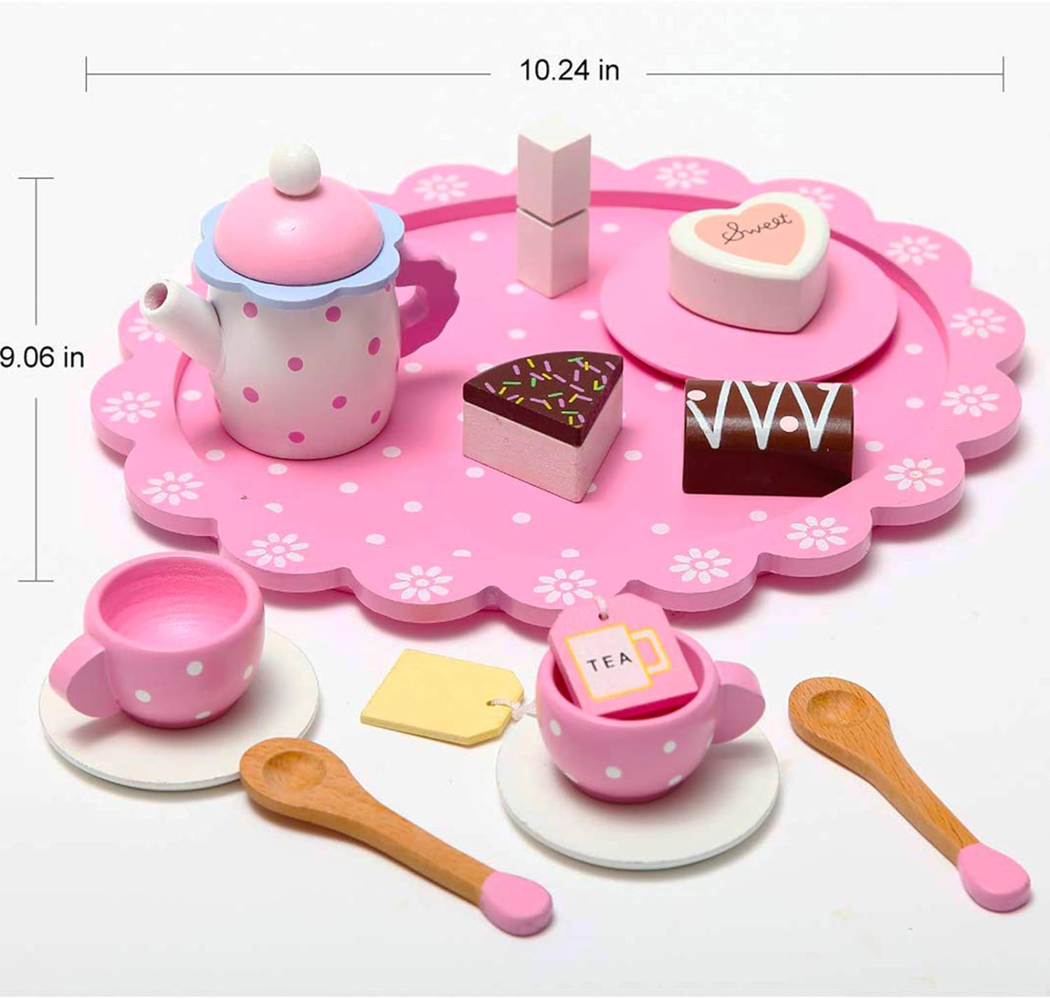 Wooden Tea Set for Little Girls, Wooden Toys Toddler Tea Set Play Kitchen Accessories for Kids Tea Party with Play Food for 1 2 3 Years Old Kids