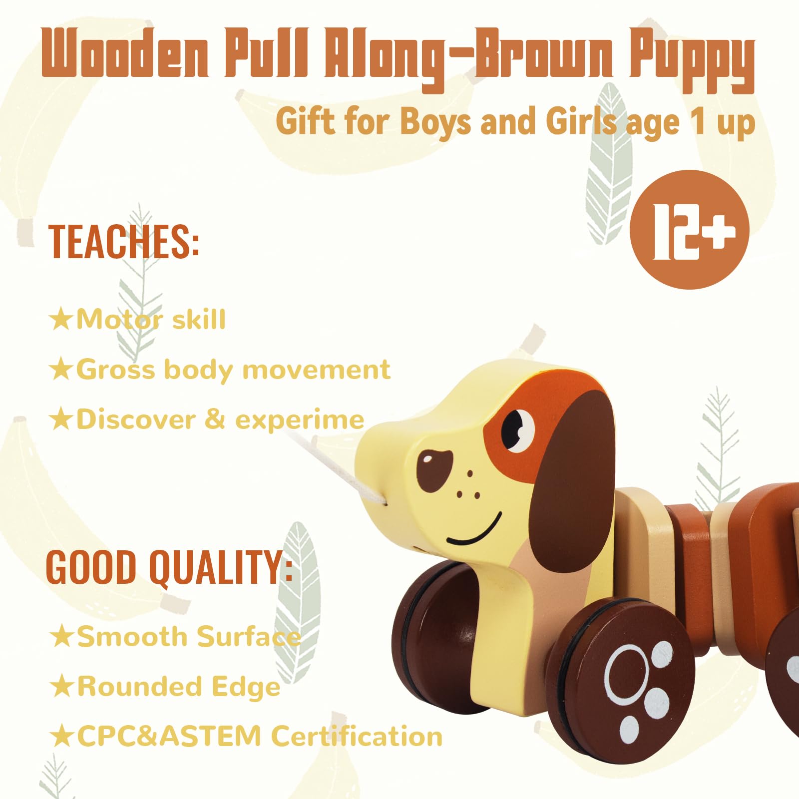 Baby Toys Car,Wooden Pull Along Toddler Toy, Developmental Toy for 1 Year Old Girl Boy Birthday Gift (Dog)