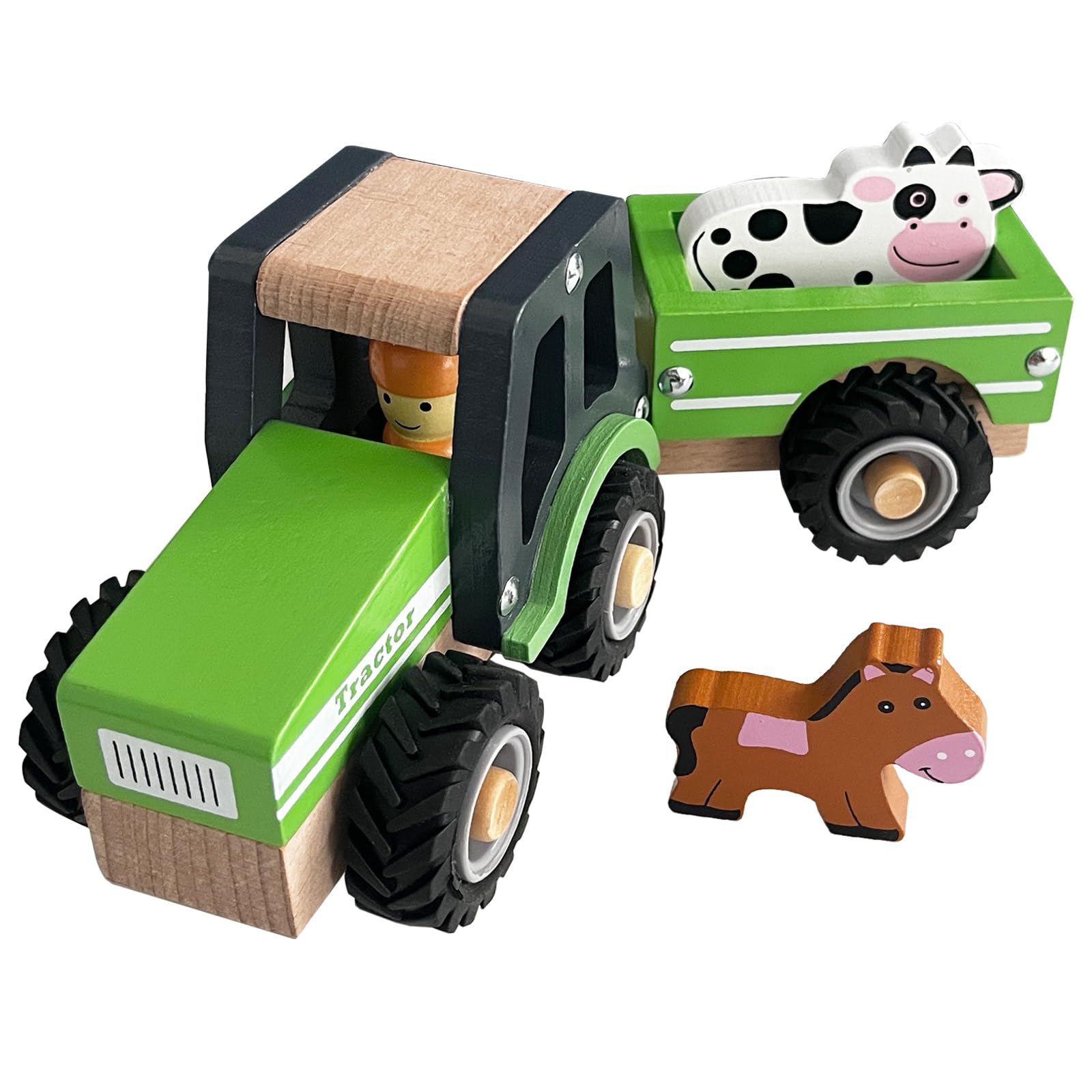 Wooden Tractor Toys for Toddlers 1-3, Baby Vehicle Toys Hand Push Car Toys for 1 2 3 Year Old Boys Girls (Green)