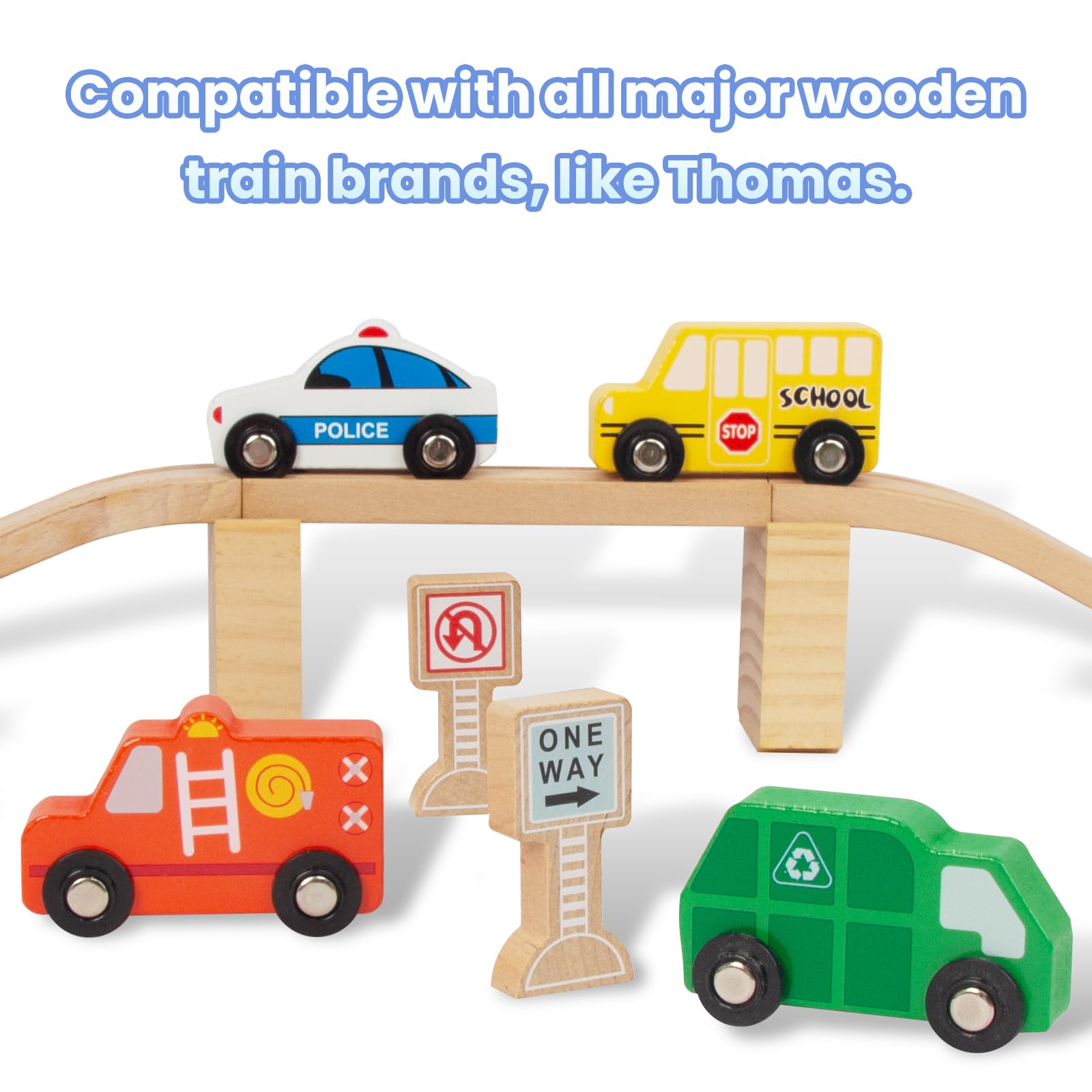 Wooden Train Sets for Toddlers, 9 Pcs Train Toy Magnetic Sets Fits Brio, Thomas, Melissa and Doug, Kids for Boys Girls 3 4 5 Years Old