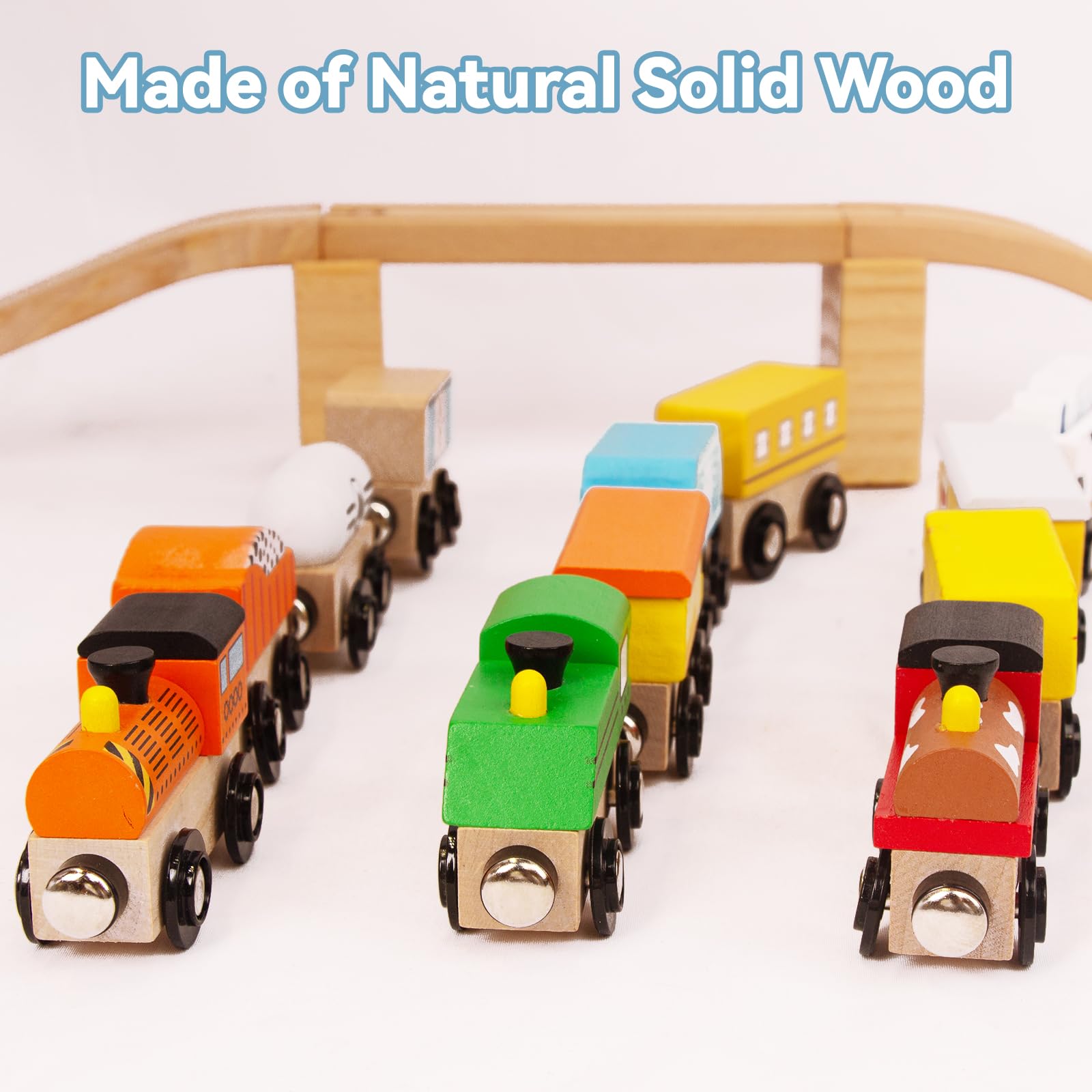 Wooden Train Sets for Toddlers, 9 Pcs Train Toy Magnetic Sets Fits Brio, Thomas, Melissa and Doug, Kids for Boys Girls 3 4 5 Years Old