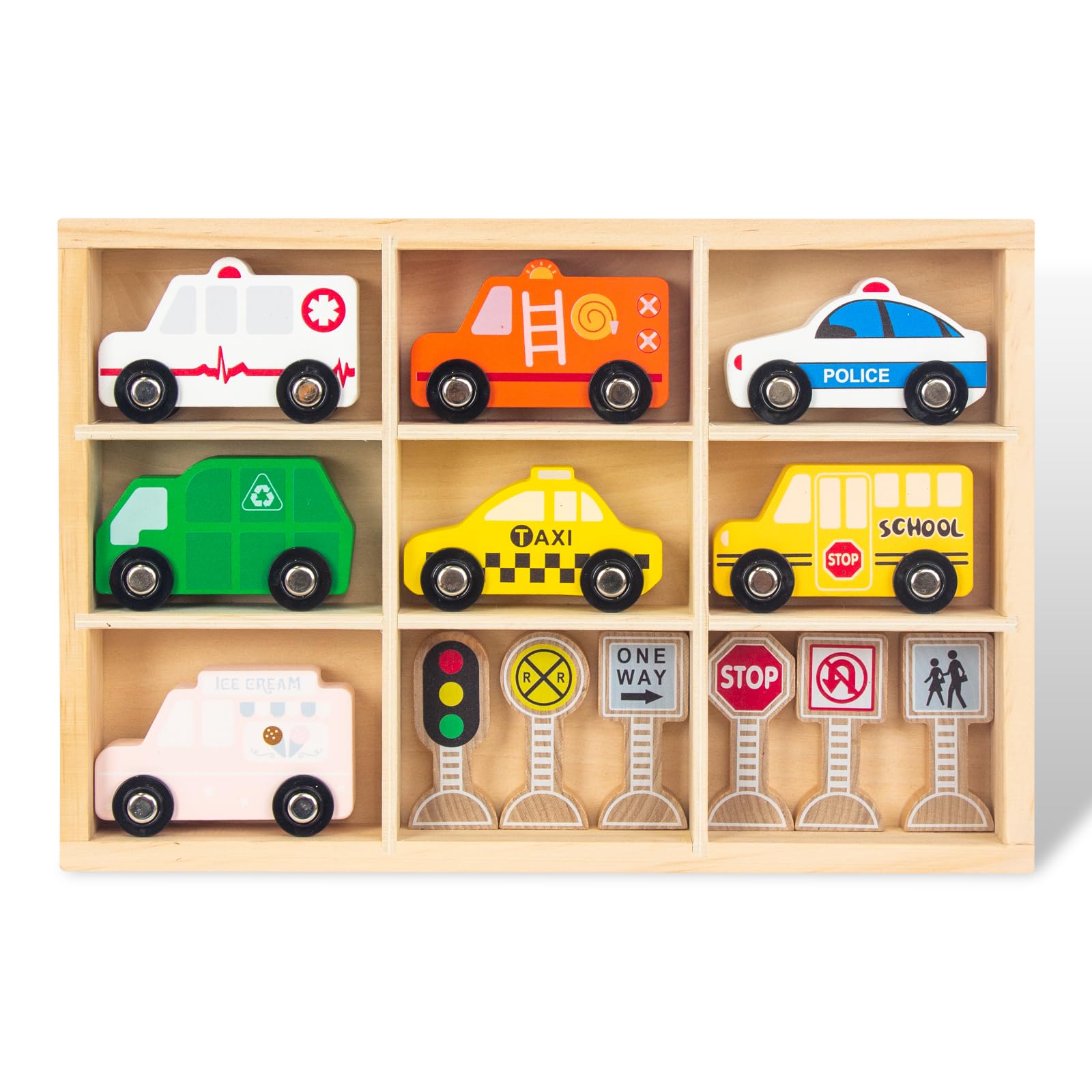 Wooden Train Sets for Toddlers, 9 Pcs Train Toy Magnetic Sets Fits Brio, Thomas, Melissa and Doug, Kids for Boys Girls 3 4 5 Years Old