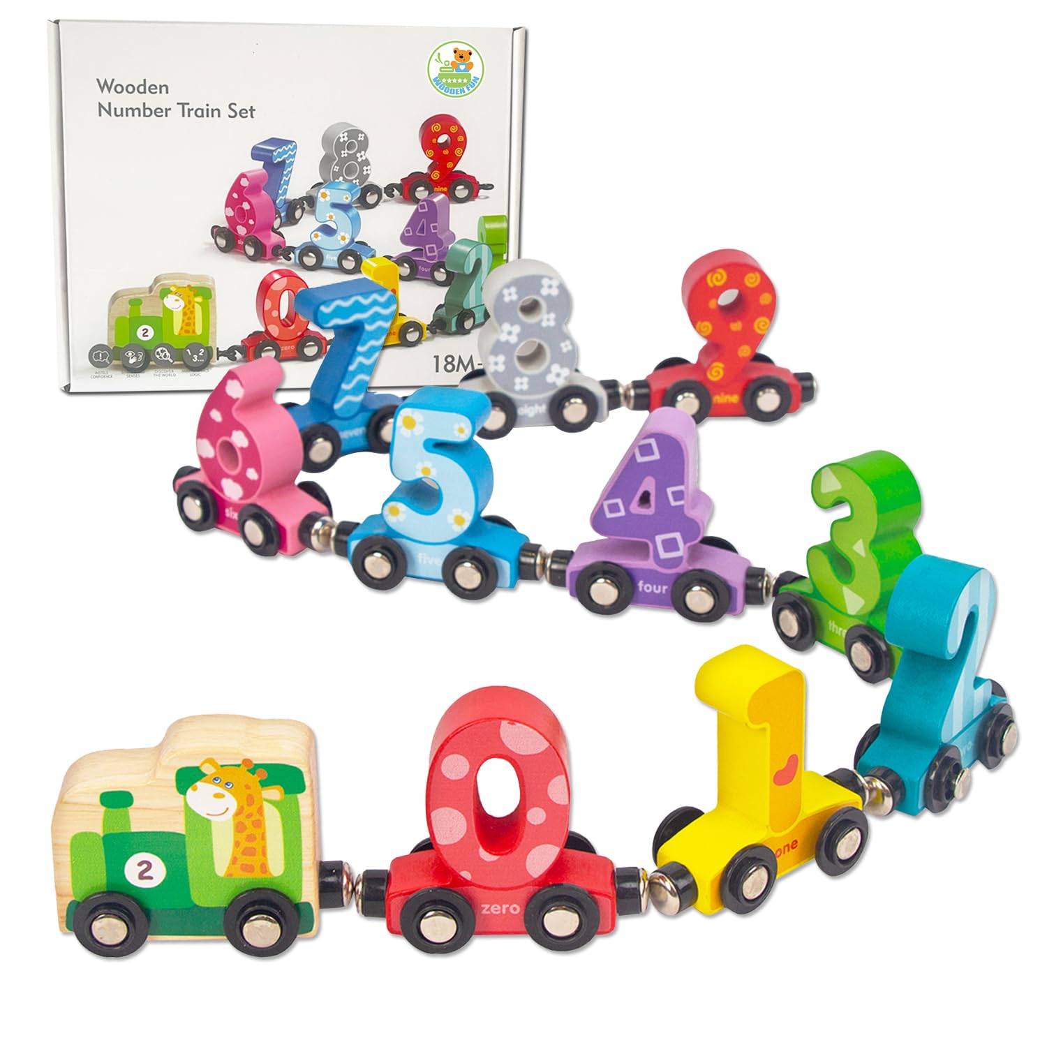 Number Train Set for 1 2 3 Year Olds, Educational Toy Cars for Toddlers, Montessori Learning Toys for Boys and Girls (Red)