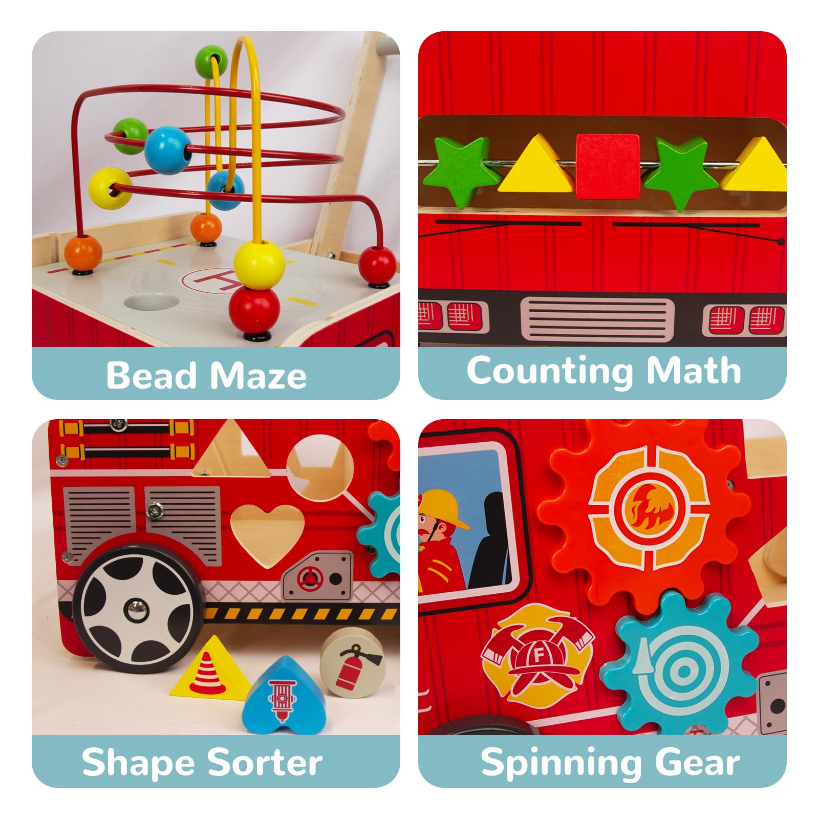 Wooden Baby Walker with Bead Maze for 1 Year Old and up, Wooden Push Toy for 12 Month, Wooden Cart with Blocks