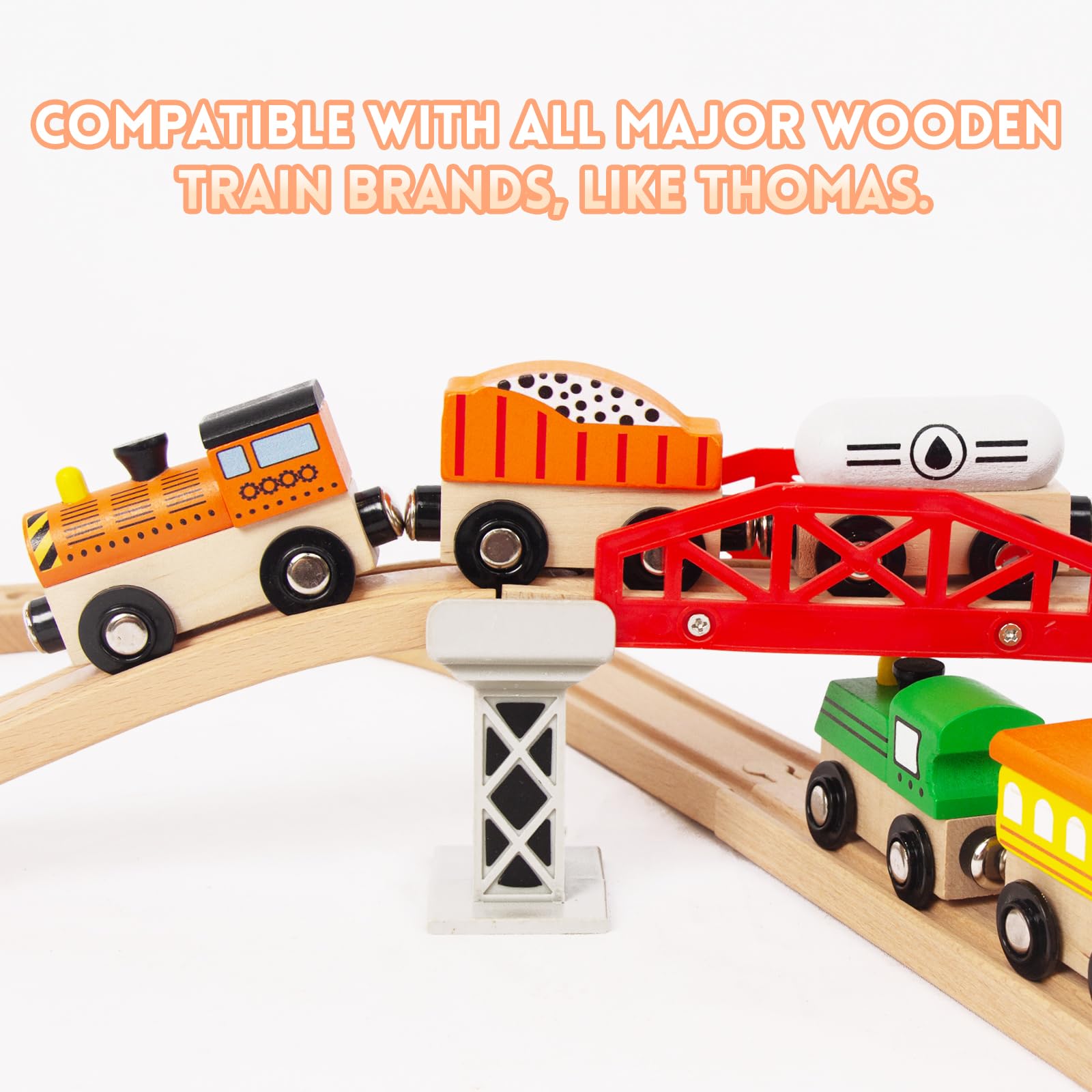 Wooden Train Sets for Toddlers, 9 Pcs Train Toy Magnetic Sets Fits Brio, Thomas, Melissa and Doug, Kids for Boys Girls 3 4 5 Years Old