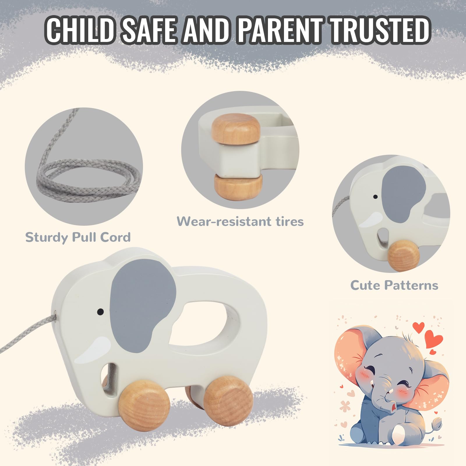 Baby Toys Car,Wooden Pull Along Toddler Toy, Developmental Toy for 1 Year Old Girl Boy Birthday Gift (Dog)