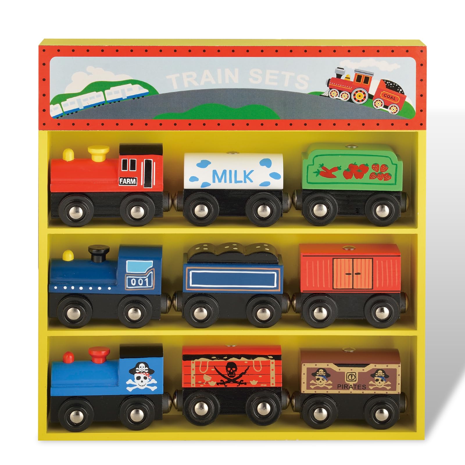 Wooden Train Sets for Toddlers, 9 Pcs Train Toy Magnetic Sets Fits Brio, Thomas, Melissa and Doug, Kids for Boys Girls 3 4 5 Years Old