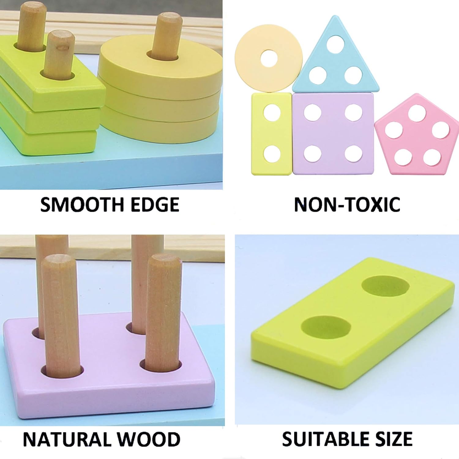 Wooden Toys for Toddlers 1-3, Shape Sorter Montessori Stacking Toys Educational Recognition Puzzle Stacker, Early Preschool Learning Gifts for 1 Year Old Girls Boys