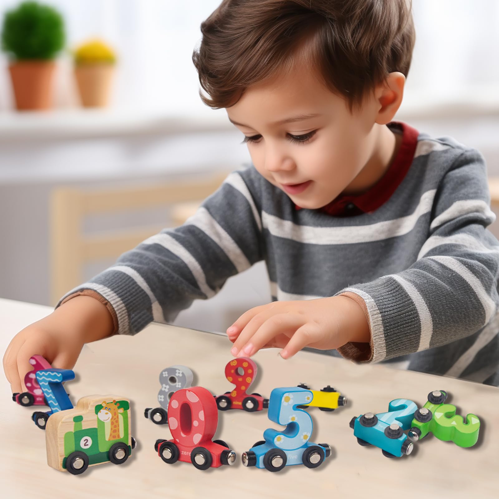 Number Train Set for 1 2 3 Year Olds, Educational Toy Cars for Toddlers, Montessori Learning Toys for Boys and Girls (Red)
