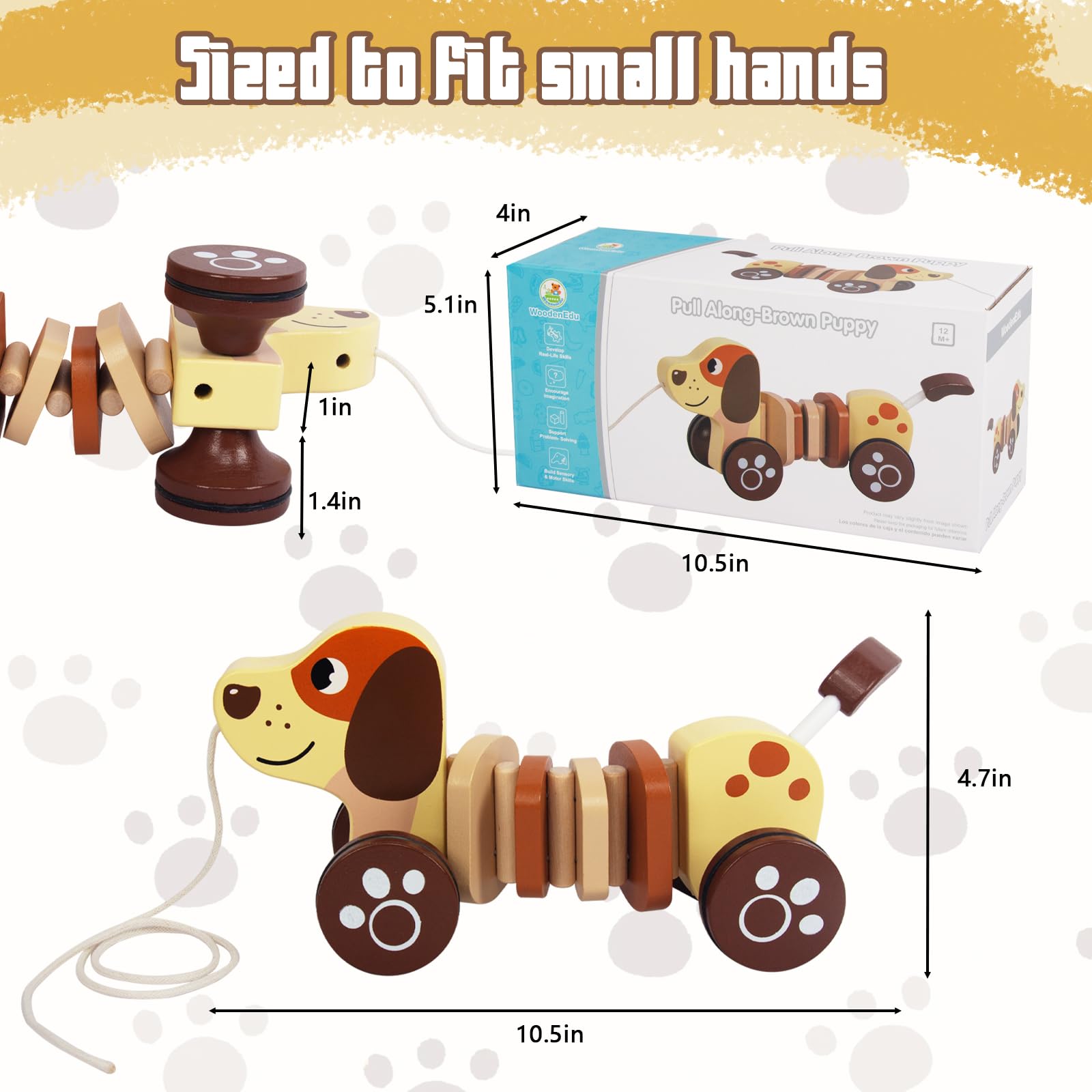 Baby Toys Car,Wooden Pull Along Toddler Toy, Developmental Toy for 1 Year Old Girl Boy Birthday Gift (Dog)