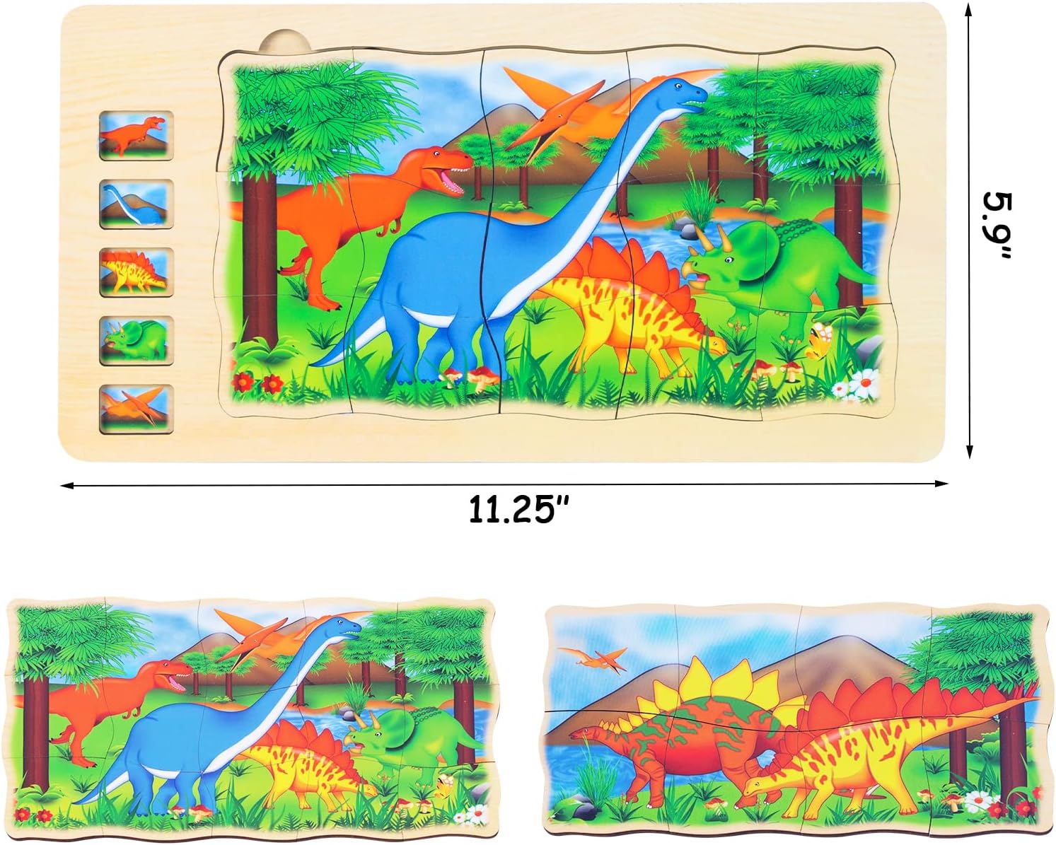 Wooden Dinosaur Puzzles for Kids Ages 3-5,4 Packs Jigsaw Puzzles Preschool Educational Brain Teaser Boards Toys Montessori Toys for 3 Years Old and Up